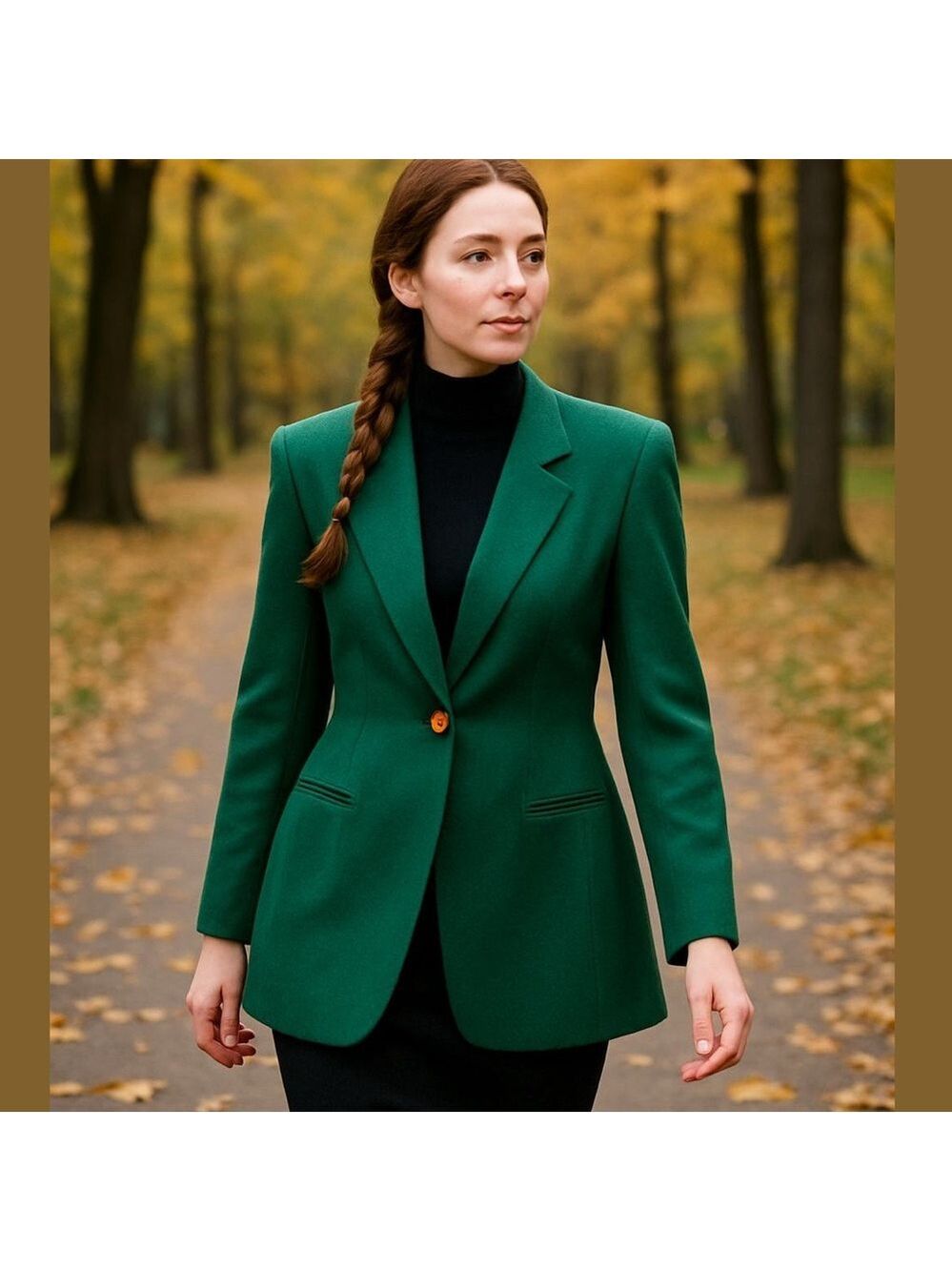80s ASHLEY BROOKE KELLY GREEN WOOL LONG FITTED 1 BUTTON BLAZER W PEPLUM SZ 12
